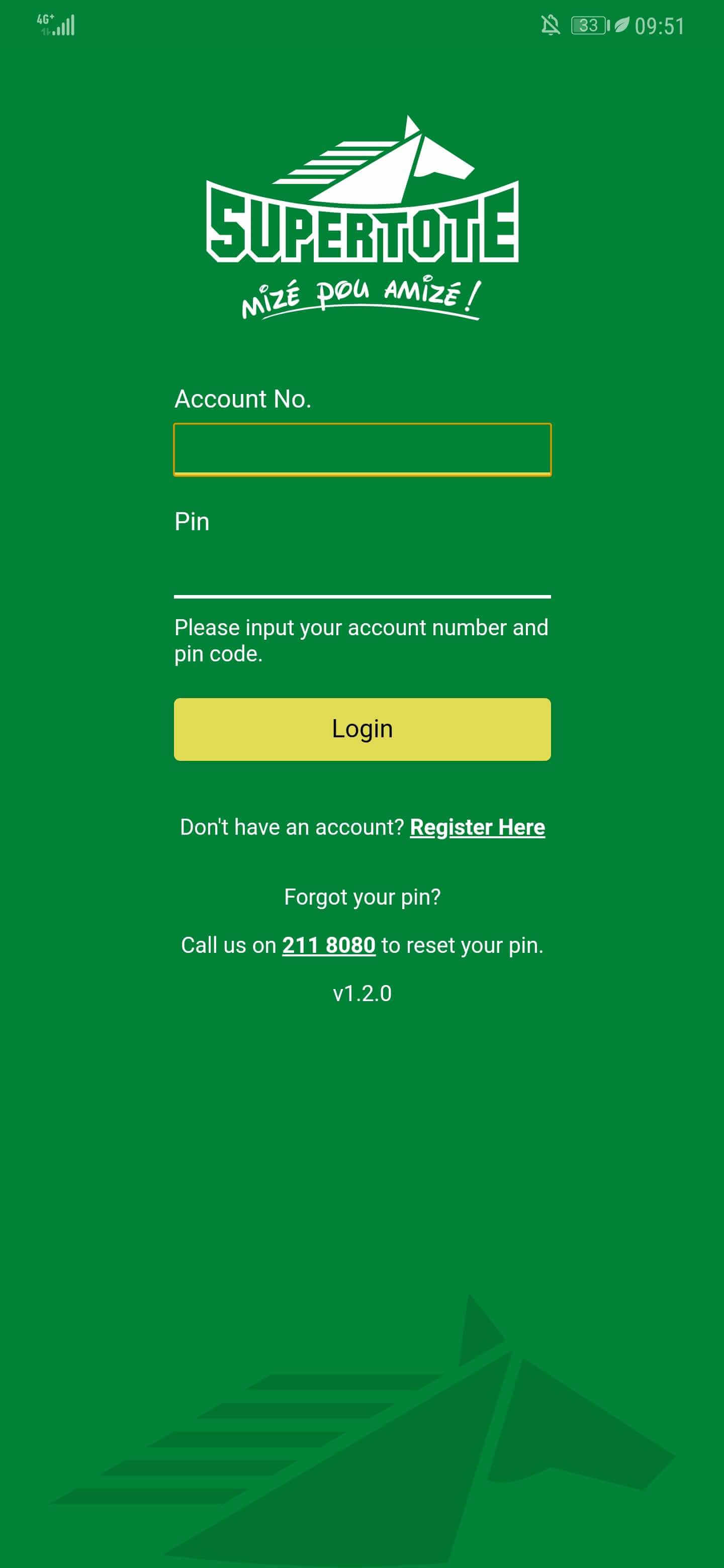 Supertote App Login Screen